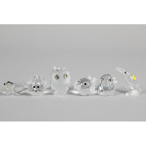 Six Swarovski crystal glass ornaments to include Owl; Seal & Hedgehog (6)