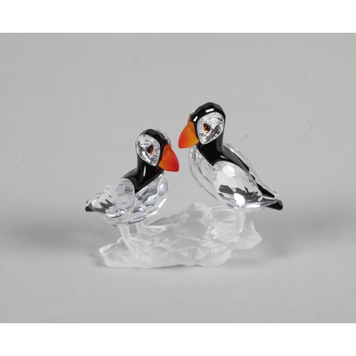 25 - Swarovski crystal glass model of two Puffins; 6cm high