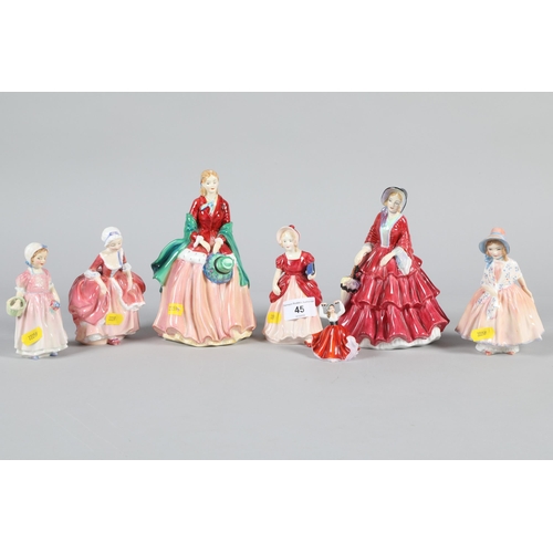 45 - Four assorted Royal Doulton porcelain ladies to include; Goody Two Shoes HN2037 & Tinkle Bell HN... 