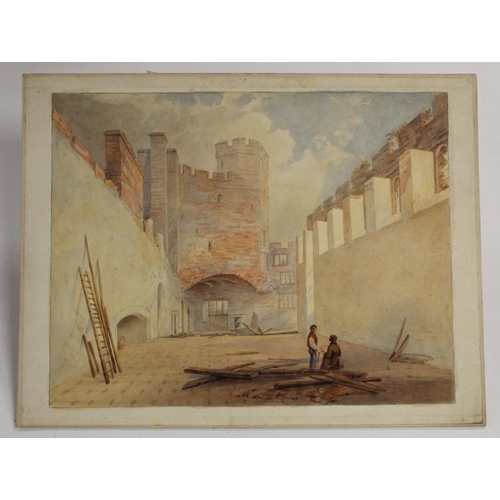 75 - Group of mixed format sketches including a watercolour of the Great Hall Naworth, by a follower of M... 