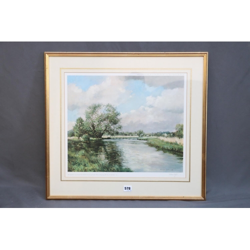 114 - WILLIAM GARFIT, river scene, print, pencil signed limited edition, TIM HAVERS, The Test, Park Stream... 