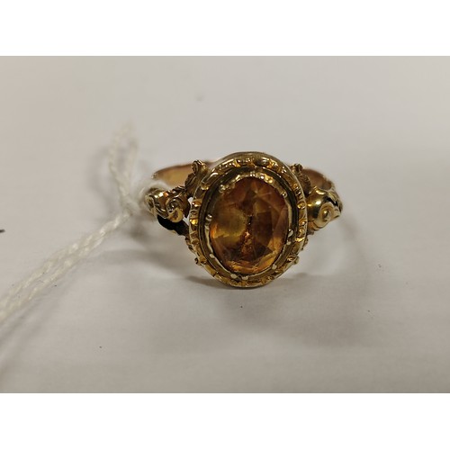 54 - Unmarked yellow gold Victorian tourmaline set ring; Ring size U; 4.1g gross weight