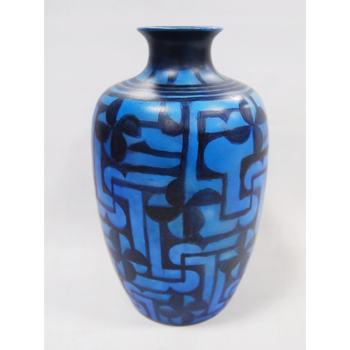 228 - Royal Lancastrian vase with all over abstract decoration on two-tone blue ground, monogrammed, backs... 