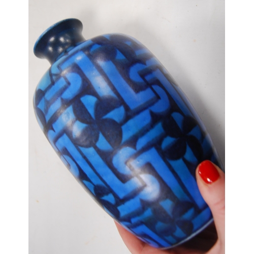 228 - Royal Lancastrian vase with all over abstract decoration on two-tone blue ground, monogrammed, backs... 