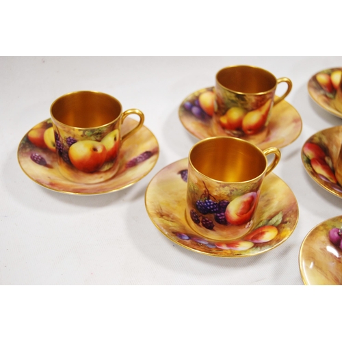 232 - Royal Worcester six-place coffee set comprising six gilded coffee cans decorated by Horace Price wit... 