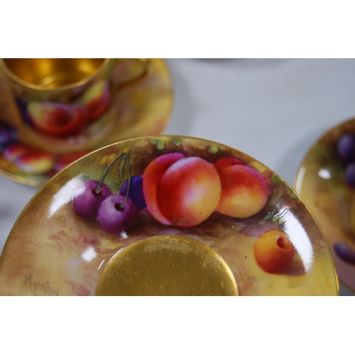 232 - Royal Worcester six-place coffee set comprising six gilded coffee cans decorated by Horace Price wit... 