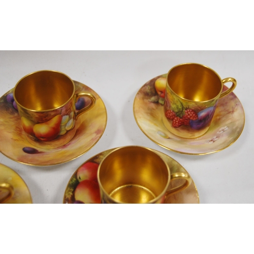 232 - Royal Worcester six-place coffee set comprising six gilded coffee cans decorated by Horace Price wit... 