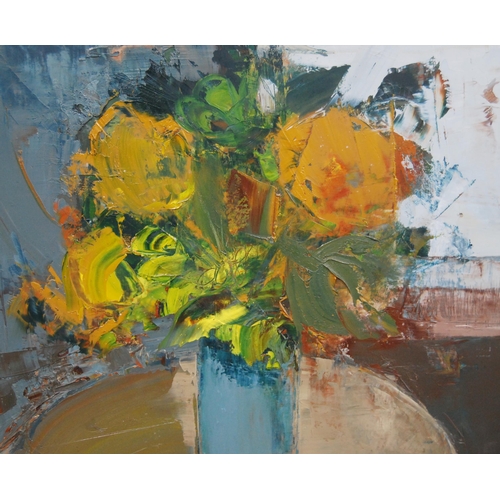 283 - Mardi Barrie RSW (Scottish, b. 1931)'Turn of the Hill' (still life of flowers in a vase)Signed Mardi... 