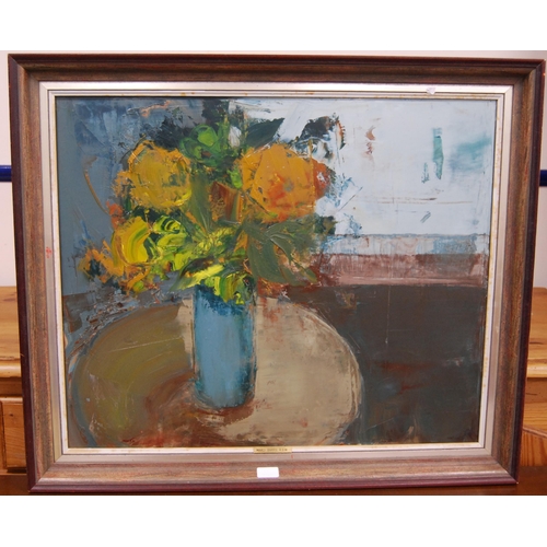 283 - Mardi Barrie RSW (Scottish, b. 1931)'Turn of the Hill' (still life of flowers in a vase)Signed Mardi... 