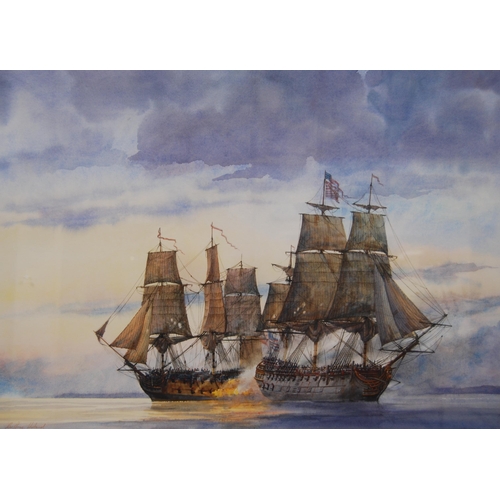 290 - Geoffrey Huband (English, b. 1945)Galleons at seaSigned, watercolour, 51cm x 71.5cm.  ARR... 