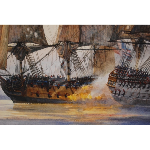 290 - Geoffrey Huband (English, b. 1945)Galleons at seaSigned, watercolour, 51cm x 71.5cm.  ARR... 