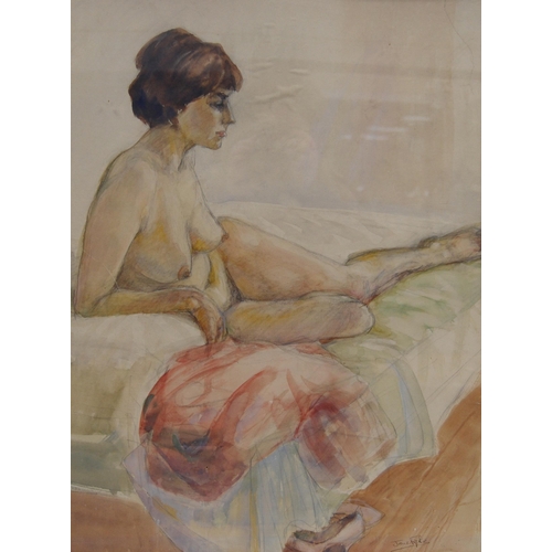 295 - Jane Fyfe (Scottish, 1914 - 2011)Reclining NudeSigned, gouache, 59.5cm x 49.5cm.  ARR... 