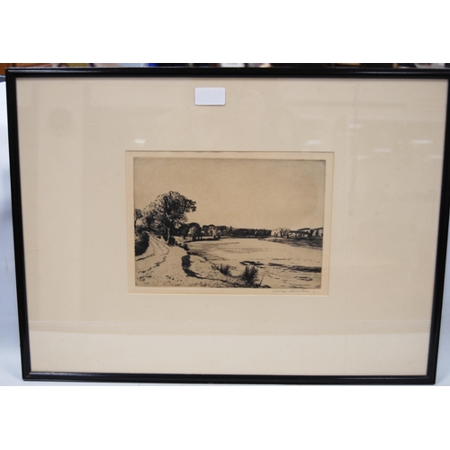 302 - George Houston RSA RSW (Scottish, 1869 - 1947)The Nith at EllislandSigned in pencil, etching, 17cm x... 