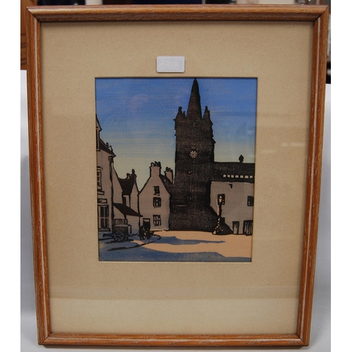 304 - Attributed to Anna Mary Hotchkis (Scottish, 1885 - 1984)Kirkcudbright TolboothBlock print, 26cm x 22... 