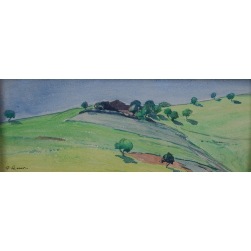 308 - David Sassoon (British, 1888 - 1978)Galloway hill with treesSigned D Sassoon, watercolour, 9cm x 22.... 