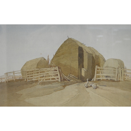 309 - Harold H Holden RSW ARCA (English, 1885 - 1977)Ricks at WoodendSigned, watercolour, 27cm x 42.5cm.  ... 