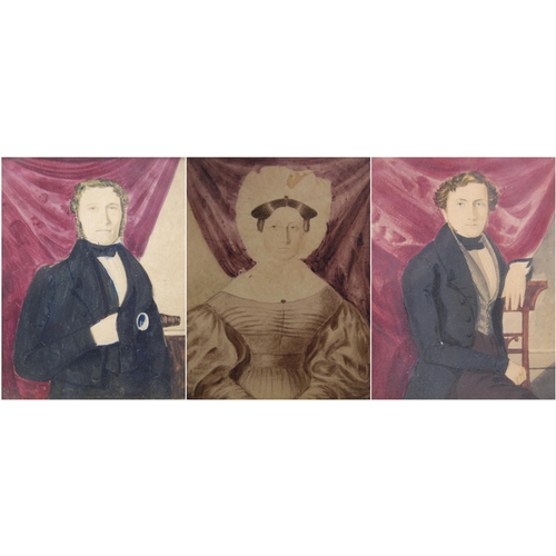 311 - 19th Century SchoolPortrait of a gentlemanDrawing and watercolour, and a similar family portrait sub... 