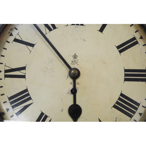 161 - Early 20th century mahogany Post Office wall clock with fusee movement, 40cm diameter.