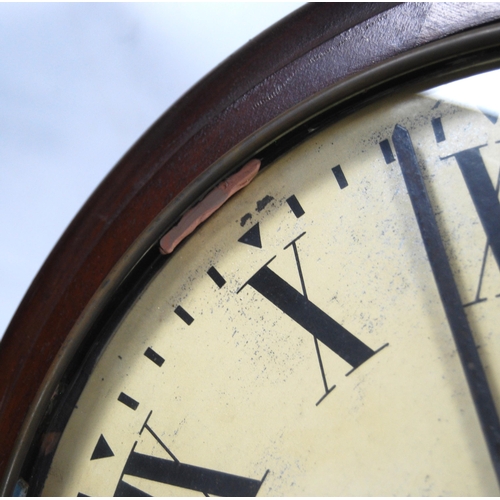 161 - Early 20th century mahogany Post Office wall clock with fusee movement, 40cm diameter.