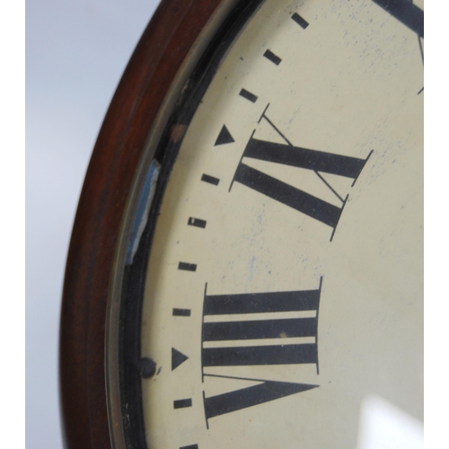 161 - Early 20th century mahogany Post Office wall clock with fusee movement, 40cm diameter.