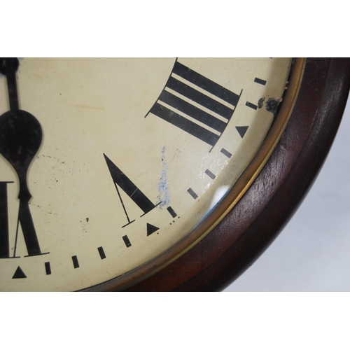 161 - Early 20th century mahogany Post Office wall clock with fusee movement, 40cm diameter.