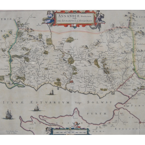 177 - After Johan Blaeu, Timothy Pont'The Stewartrie of Annandale'Hand-coloured map, 41.5cm x 50cm.... 