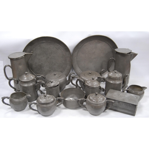 175 - Collection of Chinese export pewter tablewares by Kut Hing to include two water jugs, two coffee pot... 