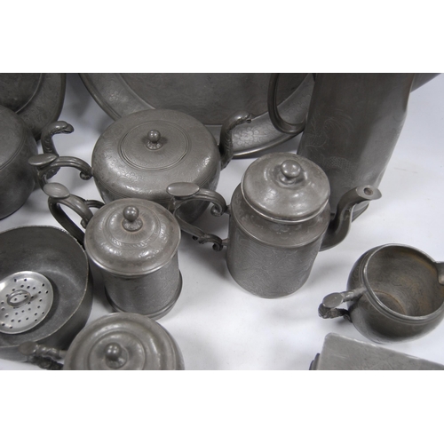 175 - Collection of Chinese export pewter tablewares by Kut Hing to include two water jugs, two coffee pot... 