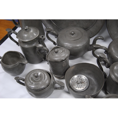 175 - Collection of Chinese export pewter tablewares by Kut Hing to include two water jugs, two coffee pot... 