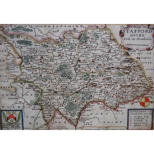 178 - Hand-coloured map, 'Staffordshire with its Hundreds', printed for Richard Blome, London 1671, later ... 