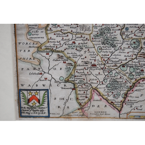 178 - Hand-coloured map, 'Staffordshire with its Hundreds', printed for Richard Blome, London 1671, later ... 