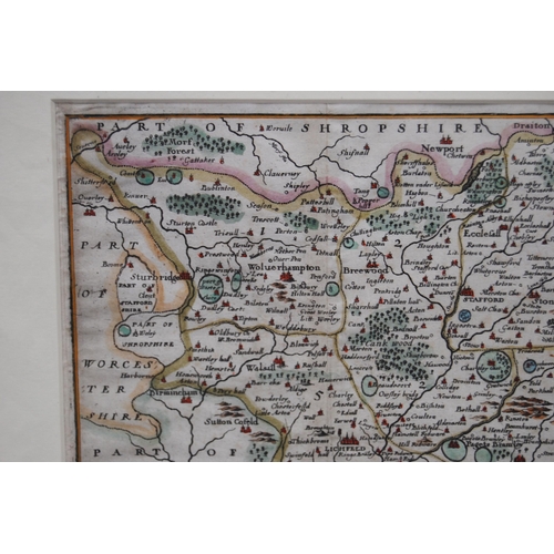 178 - Hand-coloured map, 'Staffordshire with its Hundreds', printed for Richard Blome, London 1671, later ... 