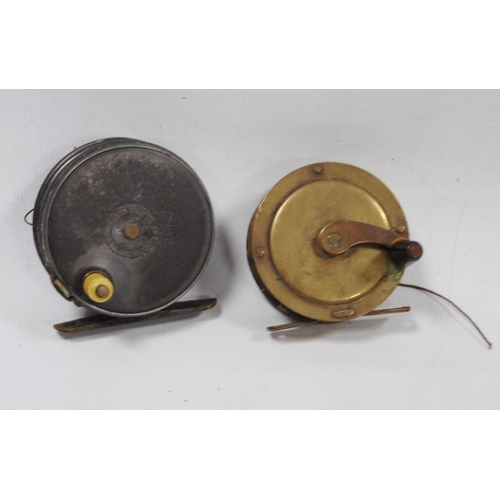 191 - Fishing interest: Hardy Bros patent reel with ivorine handle, and a vintage brass reel.  (2)... 