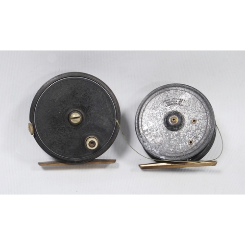 196 - Fishing interest: Two John Forrest trout reels, stamped Thomas St, London to both, 7cm and 8cm ... 