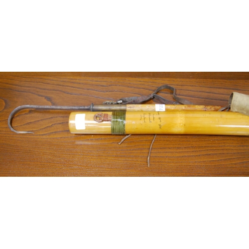 197 - Fishing interest: Hardy Bros fishing gaff with brass mounts and carry strap, a Hardy Bros bamboo rod... 