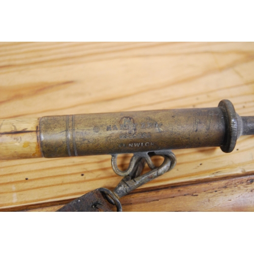 197 - Fishing interest: Hardy Bros fishing gaff with brass mounts and carry strap, a Hardy Bros bamboo rod... 