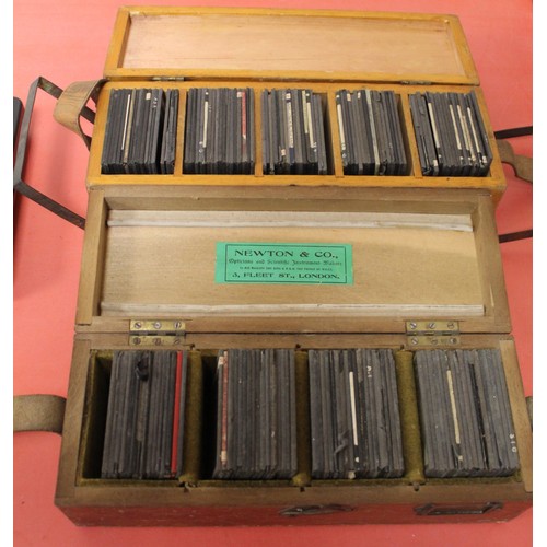 77 - Two boxes of approx 150 mixed monochrome & colour glass slides mostly comprising of moral and re... 