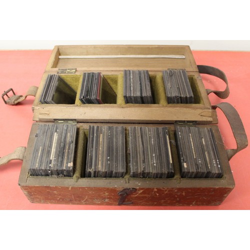 78 - Two boxes of approx 125 mixed monochrome & colour glass slides, many by Newton & Co, compris... 