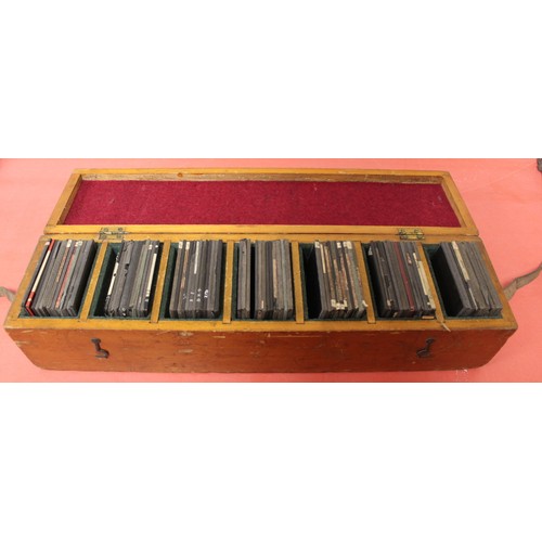 79 - Box of approx 85 mixed monochrome & colour glass slides many by Newton & Co, comprising of c... 