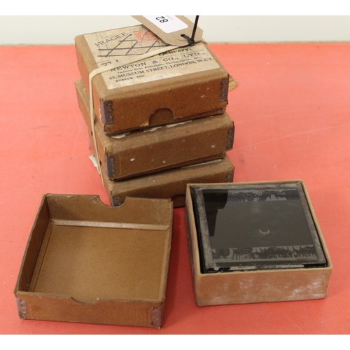 82 - Four cartons of 38 mixed monochrome & colour glass slides including religious and moral subjects... 