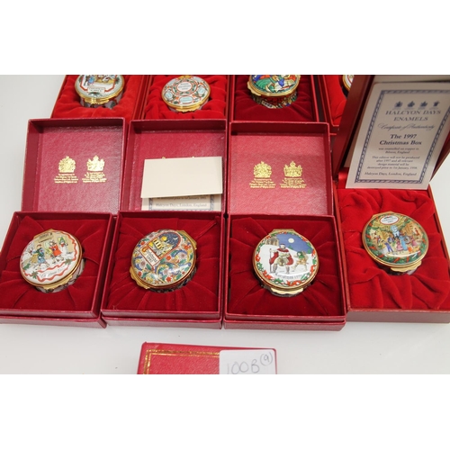 100B - Nine boxed Halcyon Days enamelled Christmas trinket boxes, (9).