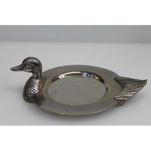 25 - Stainless steel card tray with duck head and tail handles, 22cm.