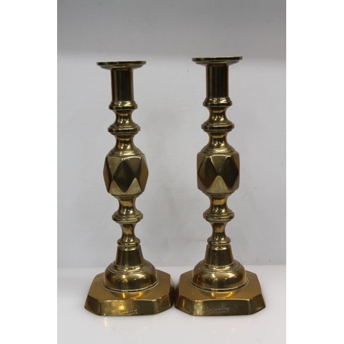 36 - Pair of 'King of Diamonds' candlesticks, 32cm.