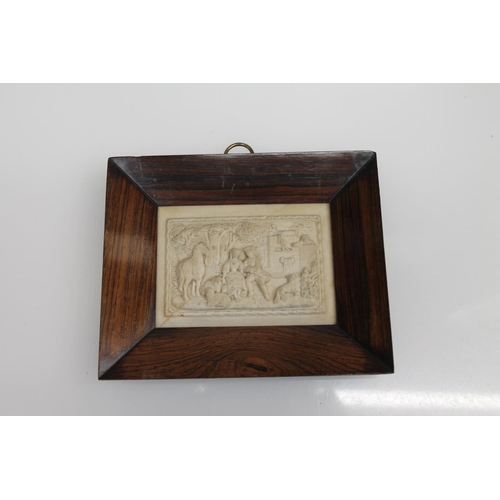 5 - Miniature relief plaster panel depicting a classical scene within rosewood frame, work measures 10cm... 