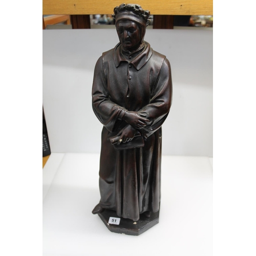 51 - Large plaster model of Dante, 58cm.