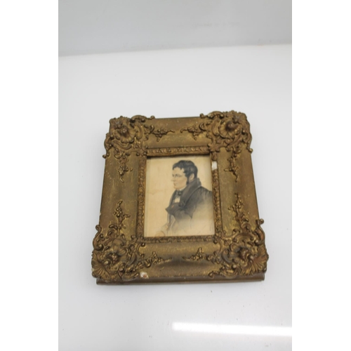 56 - Gilt framed portrait watercolour titled 'The Author of Edgar', 12.5cm.