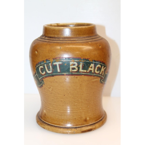 57 - Cut Black half gallon stoneware crock, 20cm.