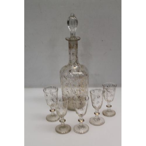 99B - Bohemian glass decanter and five glasses, (6).