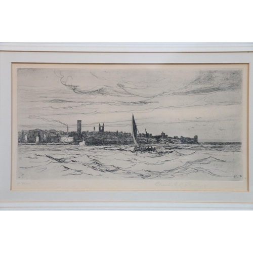 553 - CHARLES GUSTAV LOUIS PHILLIPS (Dundee based artist 1863-1944), coastal townscape, etching, pencil si... 