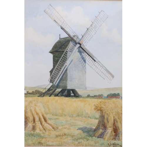 556 - WILLIAM BARNES WOLLEN RI ROI (English 1857-1936), windmill in hay field, watercolour, signed and dat... 